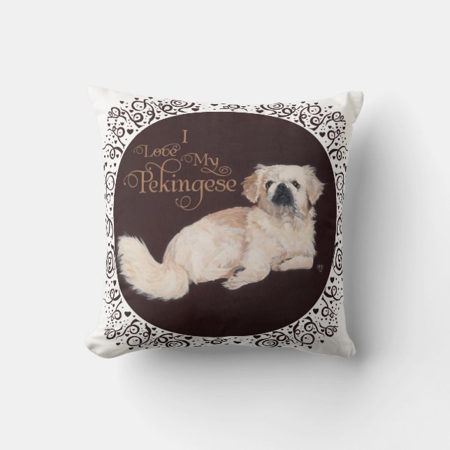 White Pekingese Dog Pillow (Front)
