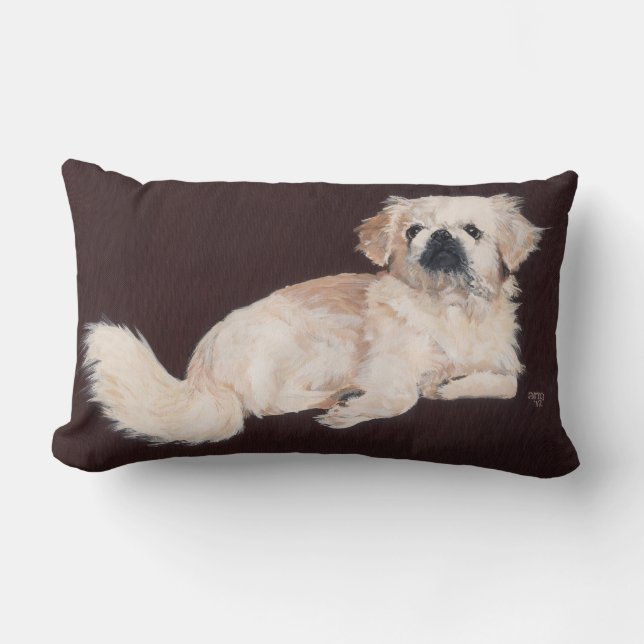 White Pekingese Dog Pillow (Front)