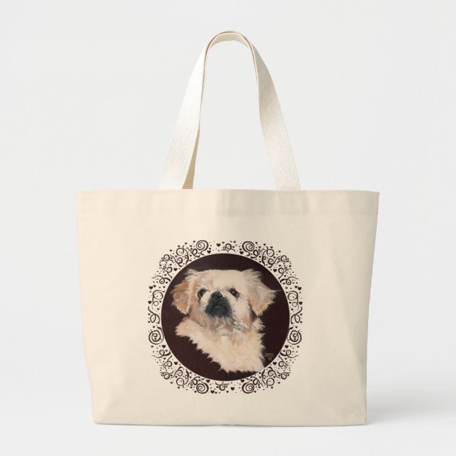 White Pekingese Dog Tote Bag (Front)