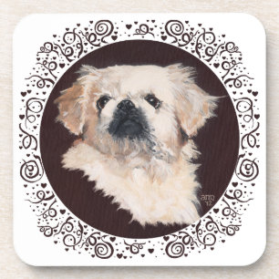 White Pekingese Head Study Coaster