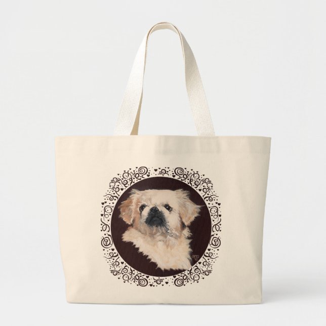 White Pekingese Head Study Large Tote Bag (Front)