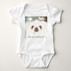 White Pekingese What are you looking at? Funny Baby Bodysuit