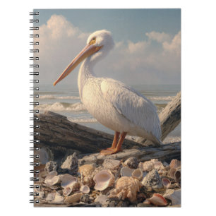 White Pelican Seashell Beach Notebook