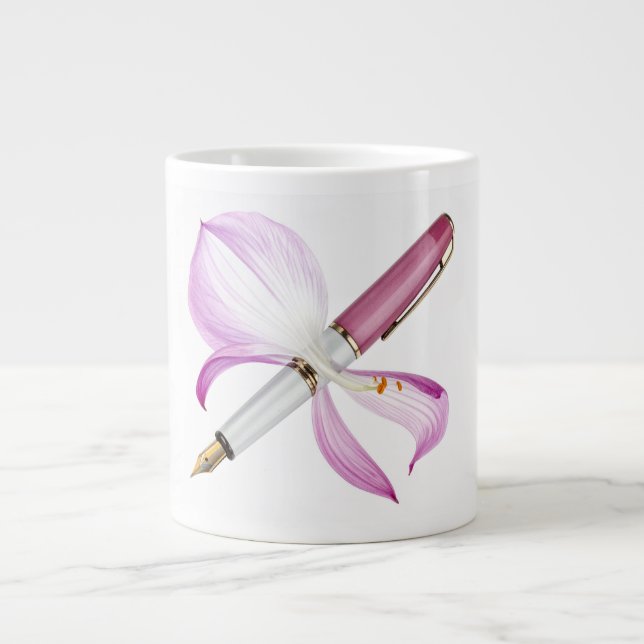 white pen whit pink ribbon large coffee mug (Front)