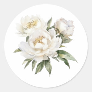 White Peonies Classic Round Sticker