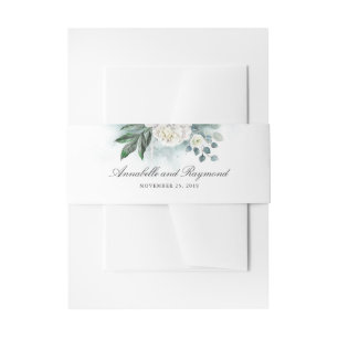 White Peonies Elegant Watercolor Wedding Invitation Belly Band