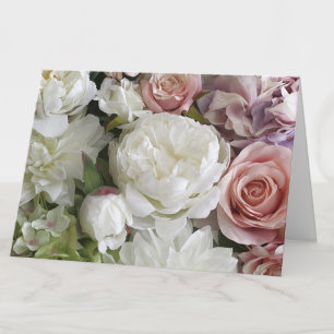 White Peonies Floral Blank Inside Note Card