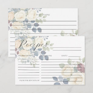 White Peonies Floral Elegant Recipe Card