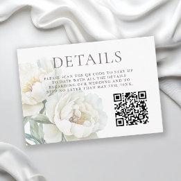 White Peonies Floral Wedding Details QR code Enclosure Card