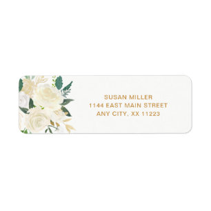 White Peonies Floral wedding return address Return Address Label