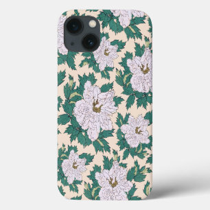 White Peonies & Green Leaves iPhone 13 Case