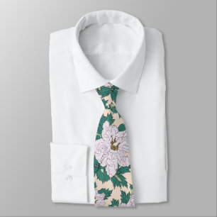 White Peonies & Green Leaves Tie