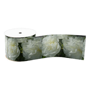 White Peonies Grosgrain Ribbon