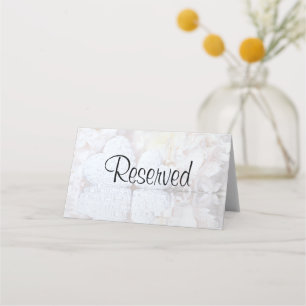 White Peonies & Hearts Elegant Wedding Reserved Place Card