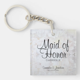 White Peonies Maid of Honour Wedding Favour Key Ring