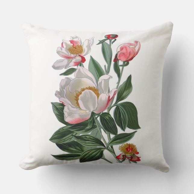 White Peonies Outdoor Fabric Throw Pillow 20x20 (Front)