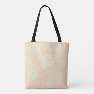 White Peonies Peach Background Tote Bag