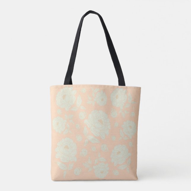 White Peonies Peach Background Tote Bag (Back)