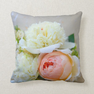White peonies, pink rose cushion