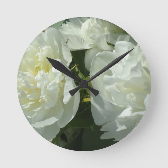 White Peonies Round Clock (Front)