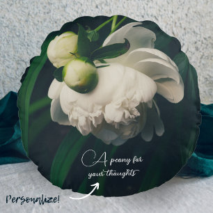 White peonies round cushion