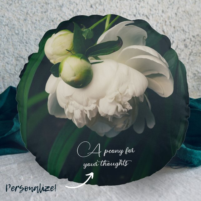 White peonies round cushion (Creator Uploaded)