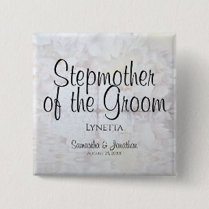 White Peonies Stepmother of the Groom Nametag 15 Cm Square Badge