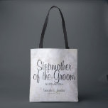 White Peonies Wedding Stepmother of the Groom Tote Bag<br><div class="desc">This beautiful tote bag is perfect for thanking the stepmother of the Groom. It features modern script lettering over a background of reflecting white peony flowers and hearts. The text is fully customisable and reads: stepmother of the Groom, with a place for her name, the couple's names and wedding date....</div>