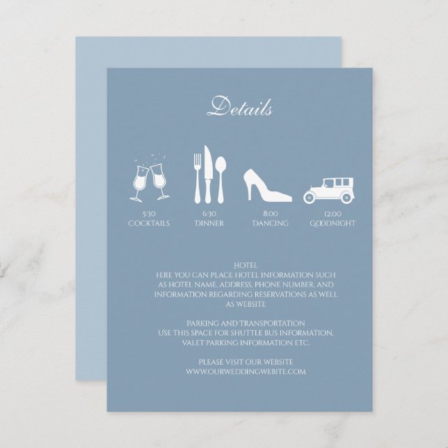 White Peonies with Baby Blue DETAILS Invitation (Front/Back)