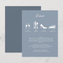 White Peonies with Dusty Blue DETAILS Invitation