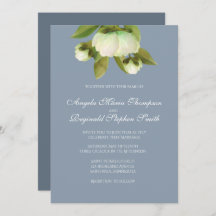 White Peonies with Dusty Blue Invitation