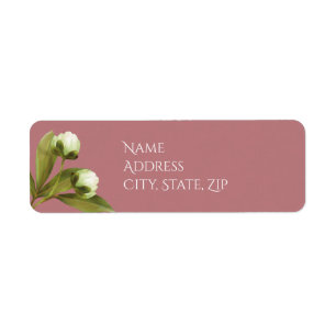 White Peonies with Dusty Rose Return Address Label