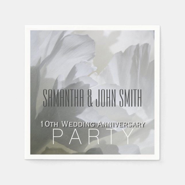 White Peony 10th Wedding Aniversary Paper Napkin 1 (Front)