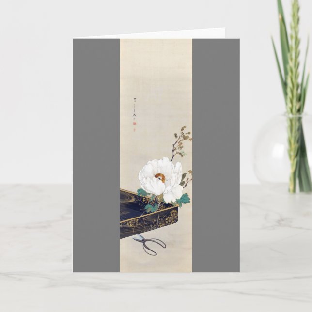 White Peony and Scissors, Watanabe Seitei Card (Front)