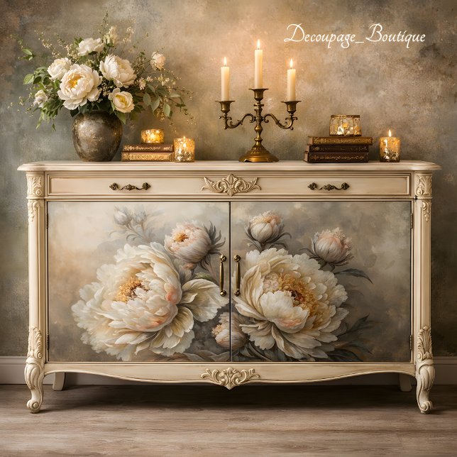 White Peony Bloom Decoupage  Tissue Paper (Urban Bohemian Woman Neutral Tones Decoupage Tissue Paper Mockup)