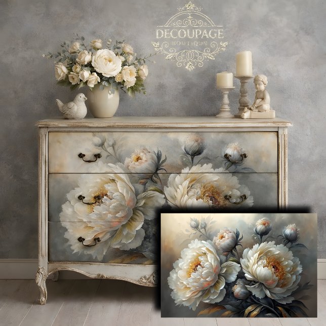 White Peony Bloom Decoupage  Tissue Paper (White Peony Bloom Decoupage Tissue Paper)