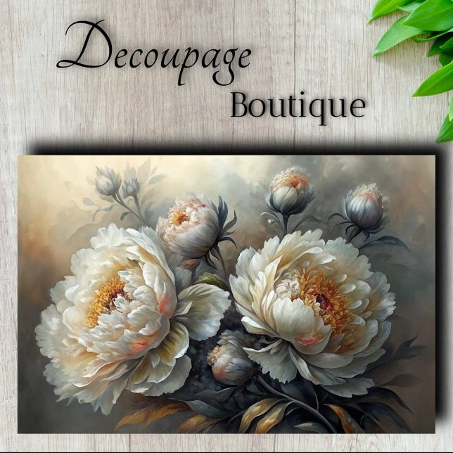 White Peony Bloom Decoupage  Tissue Paper (Peony Twilight Decoupage Tissue Paper)