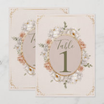 White Peony & Blush Rose Floral Table Numbers