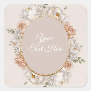 White Peony & Blush Rose Floral Wedding  Square Sticker