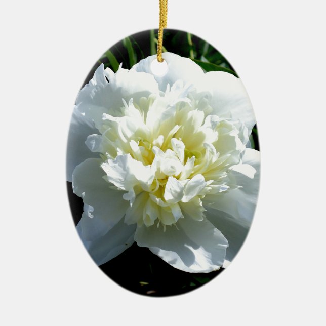 White Peony Ceramic Tree Decoration (Front)