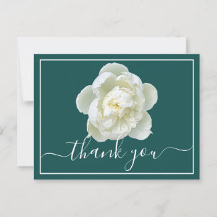 White Peony Cyan Background Thank You Postcard