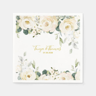 White Peony Epiphany Wedding Cocktail Napkin