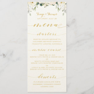 White Peony Epiphany Wedding Gold Calligraphy Menu