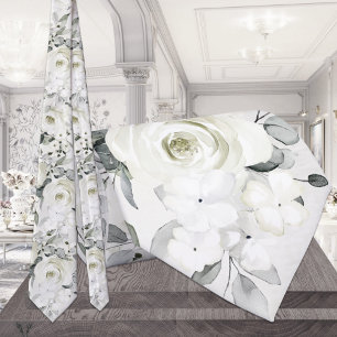 White Peony Eucalyptus Greenery Floral Wedding Tie