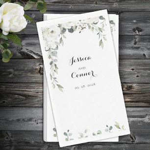 White Peony Eucalyptus Greenery Vine Wedding Napkin