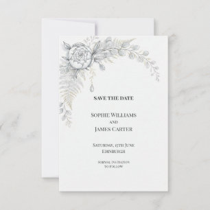 White Peony Fern Wedding Save the Date