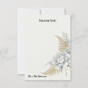White Peony Fern Wedding Thank You Card
