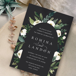 White Peony   Floral Arch Wedding Invitation