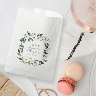 White Peony Floral Frame "Love is Sweet" Wedding Favour Bag