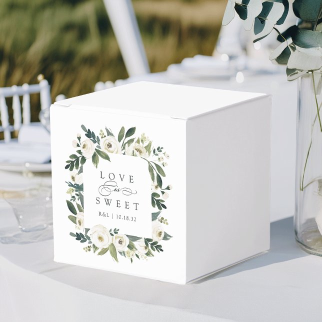 White Peony | Floral "Love is Sweet" Wedding Favour Box (Creator Uploaded)